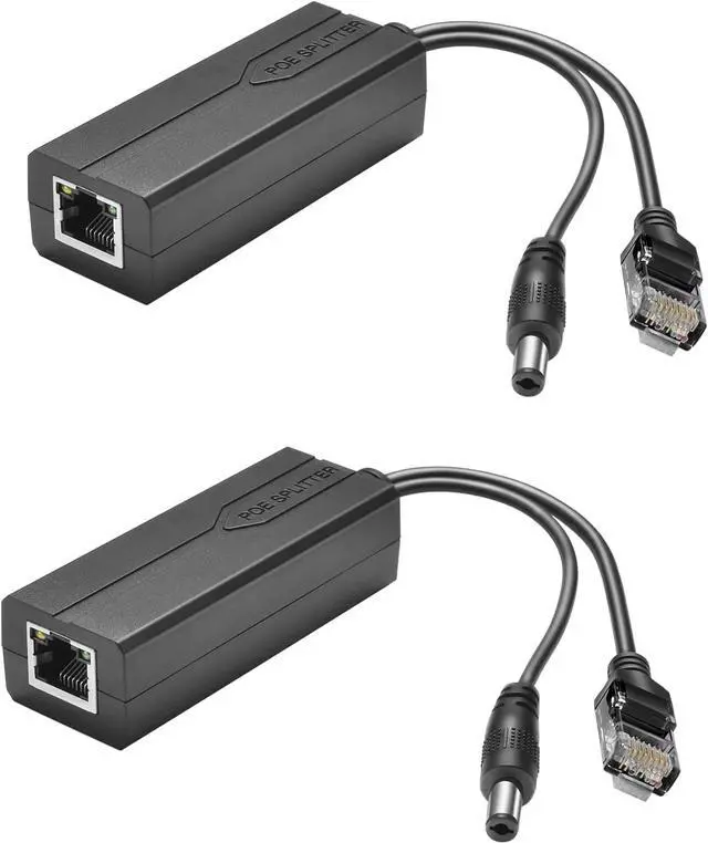 Main image of Active PoE Power Over Ethernet Splitter Adapter 48V to 12V, 5.5x2.1mm DC, IEEE 802.3AF/at Compliant 10/100Mbps PoE Splitter with 12V Output for Surveillance Camera CCTV & VoIP Phone, 2 Pack