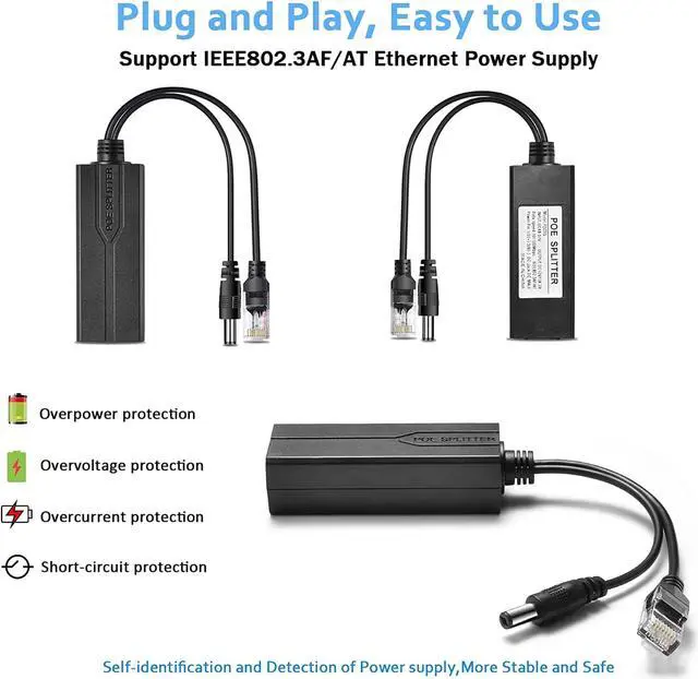Alt view image 2 of 6 - Active PoE Power Over Ethernet Splitter Adapter 48V to 12V, 5.5x2.1mm DC, IEEE 802.3AF/at Compliant 10/100Mbps PoE Splitter with 12V Output for Surveillance Camera CCTV & VoIP Phone, 2 Pack