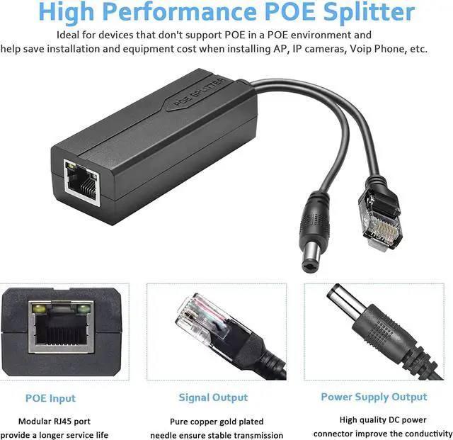 Alt view image 3 of 6 - Active PoE Power Over Ethernet Splitter Adapter 48V to 12V, 5.5x2.1mm DC, IEEE 802.3AF/at Compliant 10/100Mbps PoE Splitter with 12V Output for Surveillance Camera CCTV & VoIP Phone, 2 Pack