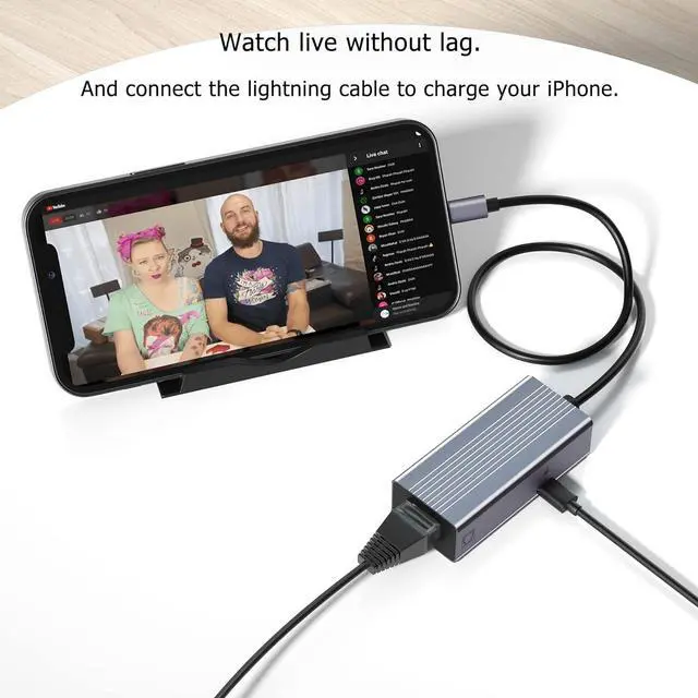 Alt view image 5 of 7 - Lightning to Ethernet Adapter[Apple MFi Certified], IVSHOWCO iPhone iPad to RJ45 Ethernet LAN Network Adapter with Charging Port, 100Mbps High Speed,Plug and Play(1.65Ft)