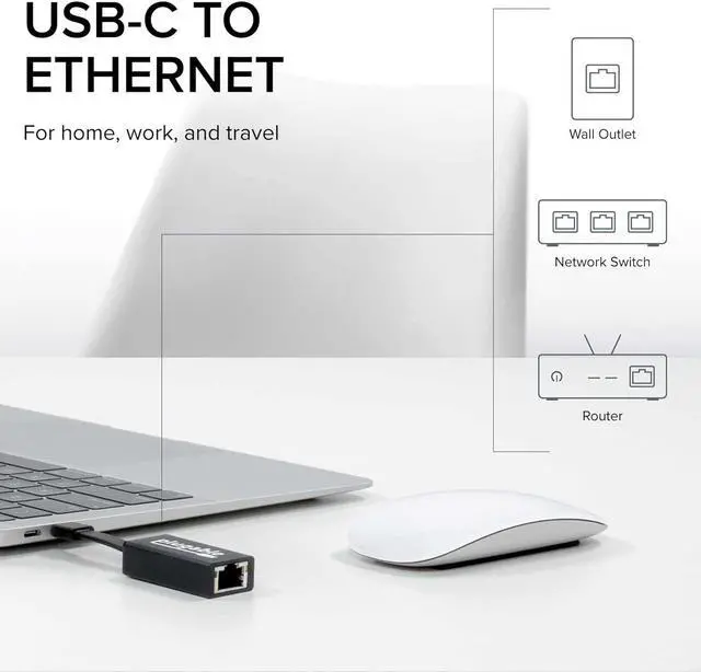 Alt view image 2 of 7 - Plugable USB C to Ethernet Adapter, Driverless Fast and Reliable Gigabit Speed, Thunderbolt 3 to Ethernet Adapter Compatible with MacBook Pro, Windows, macOS, iPhone 15, and ChromeOS