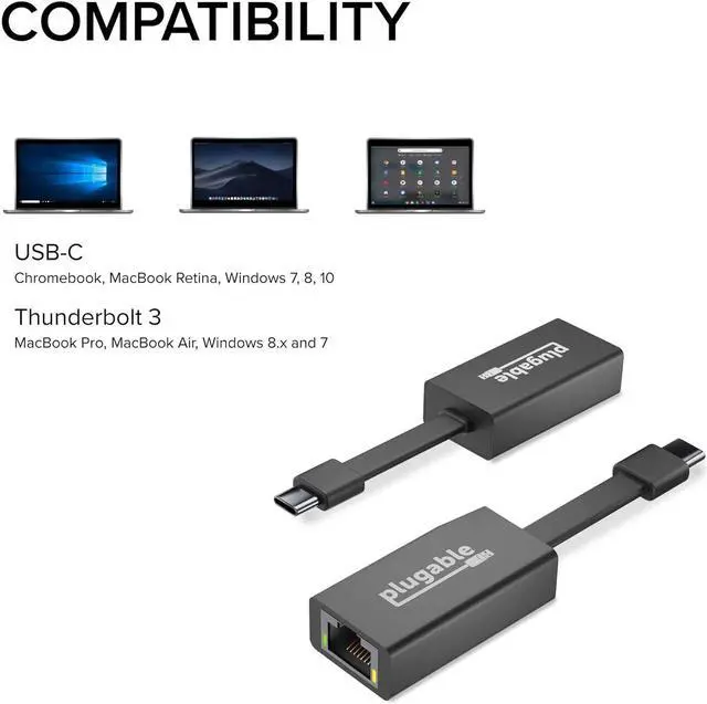 Alt view image 5 of 7 - Plugable USB C to Ethernet Adapter, Driverless Fast and Reliable Gigabit Speed, Thunderbolt 3 to Ethernet Adapter Compatible with MacBook Pro, Windows, macOS, iPhone 15, and ChromeOS