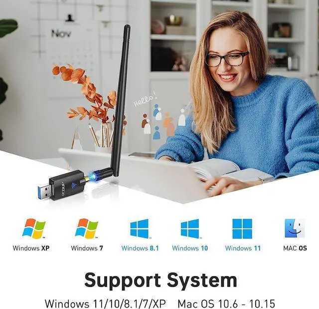 Alt view image 3 of 7 - EDUP AC1300M USB 3.0 WiFi Adapter with 5dBi Dual Band 2.4G/5.8Ghz Antenna Compatible with Windows 11/ 10/ 7 /8 /8.1 /XP, Mac OS X 10.6-10.15