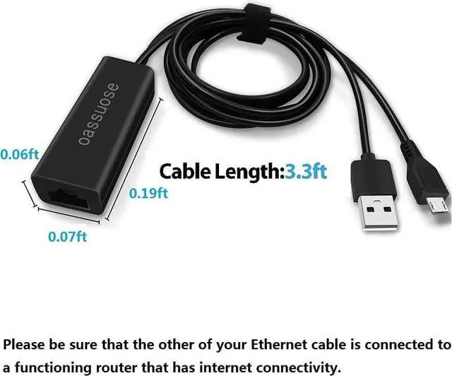 Alt view image 6 of 6 - Ethernet Adapter for Fire TV Stick Fire Stick 4K Ethernet Adapter for Chromecast Ultra/Google Home Mini and Other Streaming TV Sticks.Micro USB to RJ45 Ethernete Adapters-3.3ft