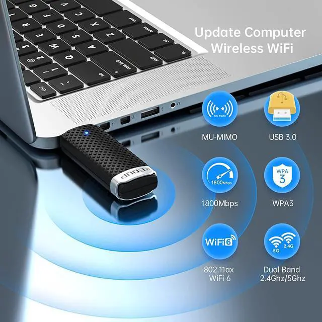 Alt view image 2 of 7 - EDUP USB 3.0 WiFi 6 Adapter AX1800M 802.11ax Dual Band 5.8Ghz/2.4Ghz Wireless Network Adapter Compatible with Windows 11/10