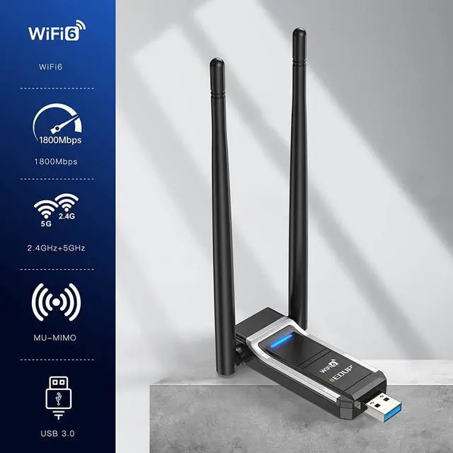 Alt view image 2 of 7 - AX1800M WiFi 6 USB Wi-Fi Adapter 802.11ax Dual Band 5.8Ghz/2.4Ghz Wireless Network Adapter High Gain Dual 5Dbi Antennas WiFi Dongle for PC Desktop Laptop,Compatible with Windows 11/10