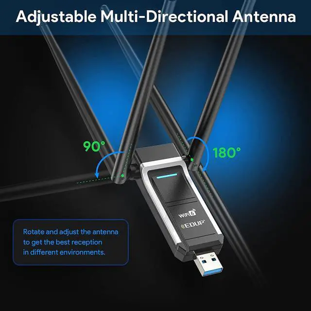 Alt view image 3 of 7 - AX1800M WiFi 6 USB Wi-Fi Adapter 802.11ax Dual Band 5.8Ghz/2.4Ghz Wireless Network Adapter High Gain Dual 5Dbi Antennas WiFi Dongle for PC Desktop Laptop,Compatible with Windows 11/10