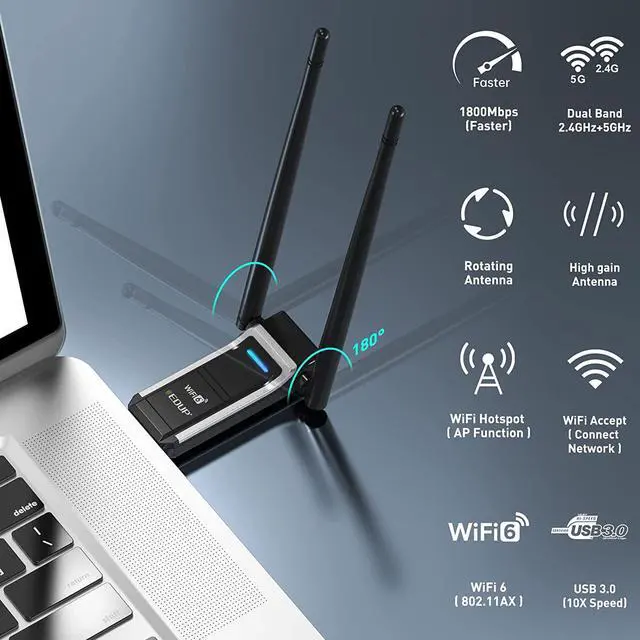 Alt view image 6 of 7 - AX1800M WiFi 6 USB Wi-Fi Adapter 802.11ax Dual Band 5.8Ghz/2.4Ghz Wireless Network Adapter High Gain Dual 5Dbi Antennas WiFi Dongle for PC Desktop Laptop,Compatible with Windows 11/10