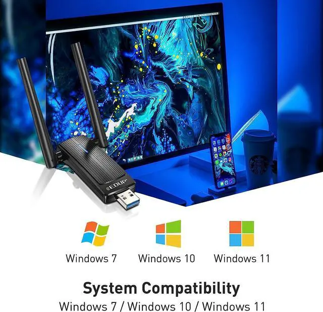 Alt view image 2 of 7 - USB WiFi 6 Adapter for PC, AX1800 USB 3.0 WiFi Dongle Dual Band 5Ghz/2.4Ghz 802.11ax MU-MIMO Wireless Network Adapter for PC Desktop Laptop Supports Windows 11/10/7 + U disc Driver