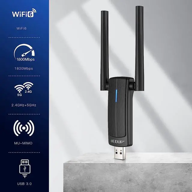 Alt view image 6 of 7 - USB WiFi 6 Adapter for PC, AX1800 USB 3.0 WiFi Dongle Dual Band 5Ghz/2.4Ghz 802.11ax MU-MIMO Wireless Network Adapter for PC Desktop Laptop Supports Windows 11/10/7 + U disc Driver