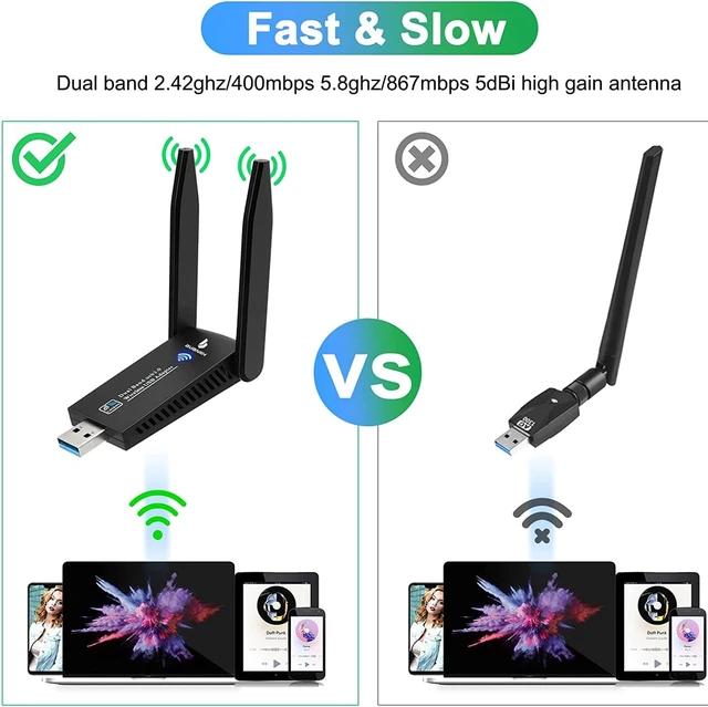 Alt view image 3 of 6 - WiFi Adapter for Desktop PC, 1300Mbps Dual 5Dbi Antennas, USB 3.0
