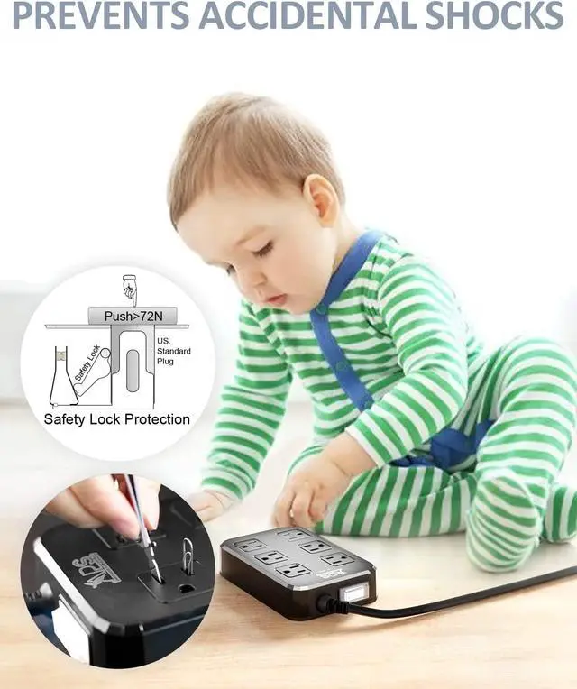 Alt view image 5 of 6 - Outdoor Power Strip Weatherproof, Waterproof Surge Protector with 6 Wide Outlet with 3 USB Ports, 10FT Extension Cord,1875W Overload Protection,Outlet Extender for Christmas Lights ETL Listed Black