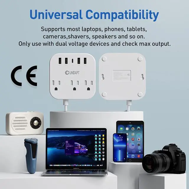 Alt view image 5 of 6 - European Plug Adapter US to UK Europe Power Strip for EU/UK/US with USB C and 4 USB Ports 3 AC Outlets Wall Mountable 5ft Extension Cord for Travel Cruise Ship Home