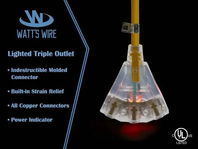 Alt view image 3 of 5 - 10 ft Heavy Duty Extension Cord - 10 Gauge Outdoor Extension_Cord - Lighted Mulitiple Outlets by Watt's Wire - 10' 10-Gauge Grounded 15 Amp Cord Splitter - extensiones electricas