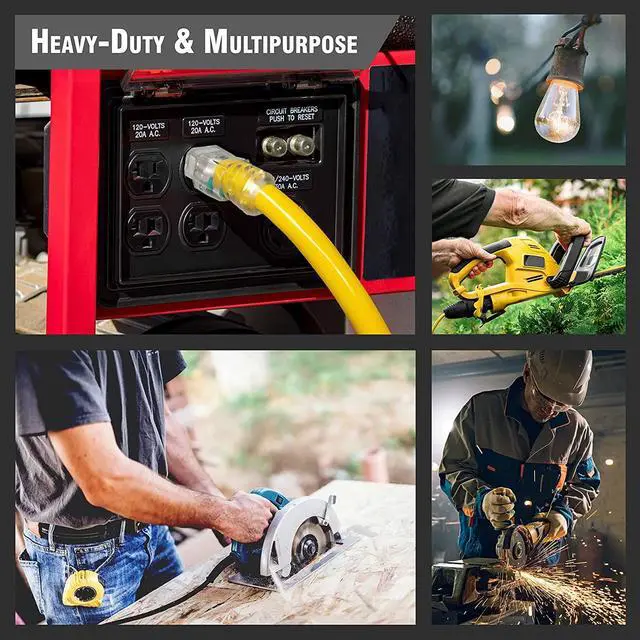 Alt view image 4 of 5 - 10 ft Heavy Duty Extension Cord - 10 Gauge Outdoor Extension_Cord - Lighted Mulitiple Outlets by Watt's Wire - 10' 10-Gauge Grounded 15 Amp Cord Splitter - extensiones electricas