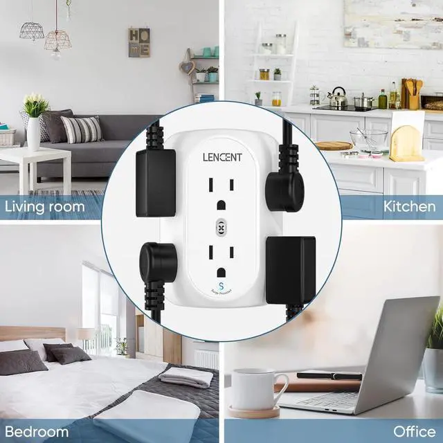 Alt view image 7 of 7 - LENCENT 2 Prong Power Strip with 3 USB, 3 to 2 Prong Grounding Outlet Adapter, Polarized Plug, Surge Protector, 3-Sided 6 Outlet Widely Spaced Extender, Mountable Wall tap for Non-Grounded Outlets