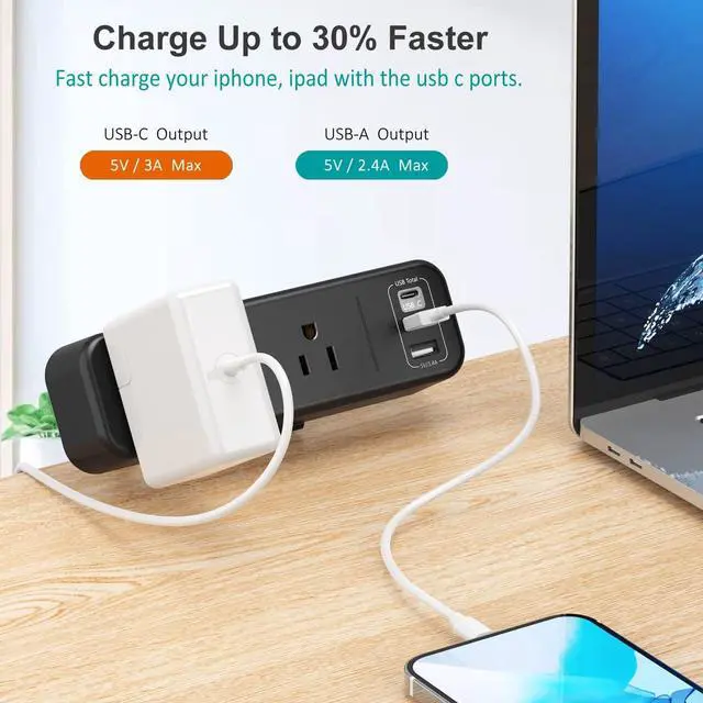 Alt view image 3 of 7 - Desk Clamp Power Strip with USB C, 3 Outlet Desktop Mount Power Station Removable Clamp Socket with 6.5 ft Extension Cord, Fit 1.7 inch Tabletop Edge