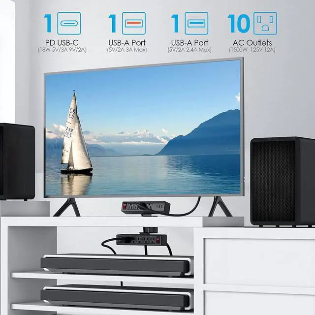 Alt view image 4 of 4 - VILONG 2 in 1 Desktop Edge Power Strip,Removable Clamp Power Outlet Socket Under Desk 6AC Outlests with Switch & 4 AC Outlets 2 USB-A Ports,1 USB-C Port,6.5 ft Extension Cord