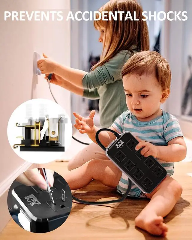 Alt view image 5 of 6 - Outdoor Power Strip Weatherproof, Waterproof Surge Protector with 8 Wide Outlet with 3 USB Ports, 10FT Extension Cord,1875W Overload Protection,Outlet Extender for Christmas Lights ETL Listed Black