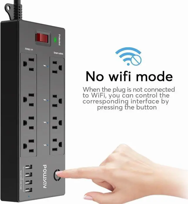 Alt view image 6 of 7 - 6 Ft WiFi Surge Protector - 8 Outlet Extension Cord with 4 Smart & 4 Always On Outlets, 4 USB Ports, Alexa & Google Home Compatible, Black