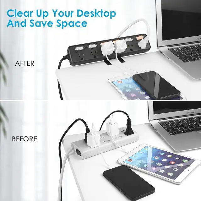 Alt view image 4 of 7 - Desk Clamp Power Strip Individual Switches, JUNNUJ 6 Outlet 800J Surge Protector Clamp Desktop Removable Table Desk Mount Socket, Tabletop Edge Station 6FT Power Cord