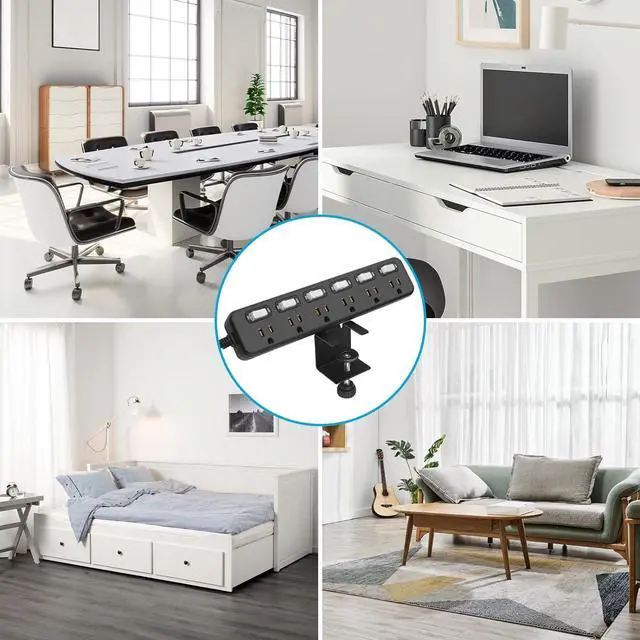 Alt view image 7 of 7 - Desk Clamp Power Strip Individual Switches, JUNNUJ 6 Outlet 800J Surge Protector Clamp Desktop Removable Table Desk Mount Socket, Tabletop Edge Station 6FT Power Cord