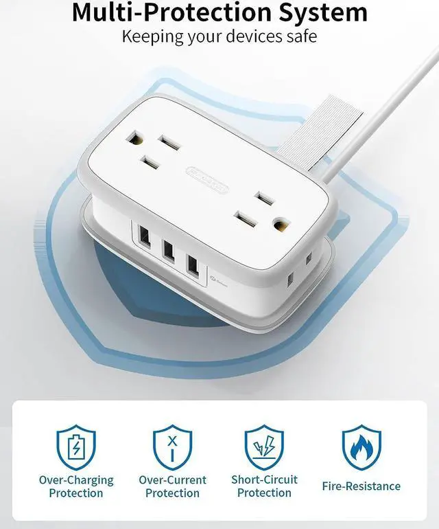Alt view image 6 of 7 - Travel Power Strip with USB Ports, NTONPOWER Travel Essentials 4 Outlets 3 USB with 4FT Wrapped Extension Cord Flat Plug, Cruise Essentials 2025 for Hotel Travel Cruise Essentials, White