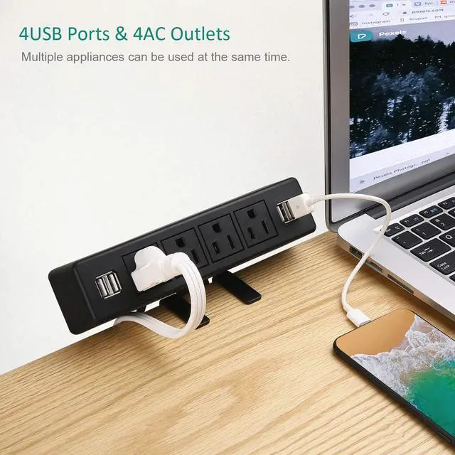 Alt view image 2 of 7 - VILONG Desk Clamp Power Strip with USB Port, 4 Outlet Desktop Mount Charging Power Station,on Desk Edge Power Outlet Office Accessories - 6.5Ft Extension Cord