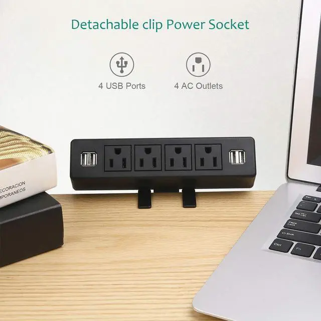 Alt view image 6 of 7 - VILONG Desk Clamp Power Strip with USB Port, 4 Outlet Desktop Mount Charging Power Station,on Desk Edge Power Outlet Office Accessories - 6.5Ft Extension Cord