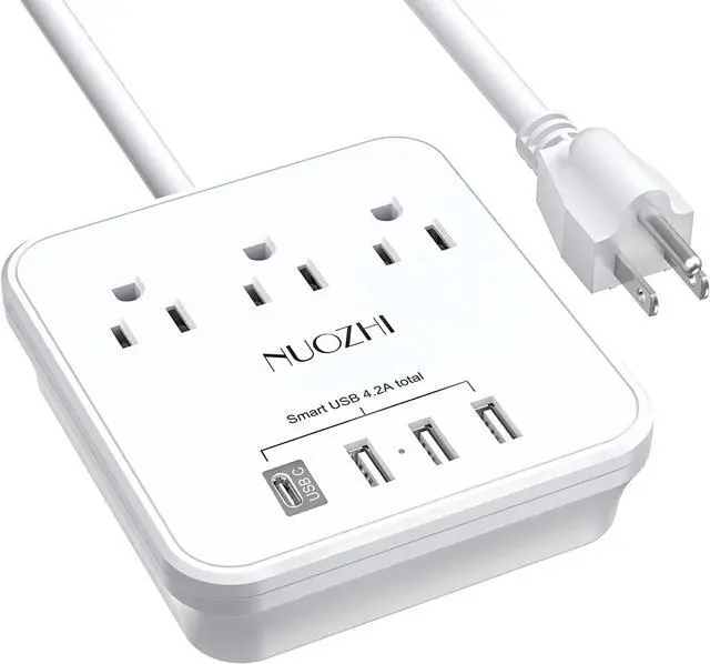 Main image of Cruise Essentials,6 Ft Power Strip with 3 Outlets and 4 USB Ports(1 USB C), Non Surge Protector for Cruise Ship, Travel, Home Office, ETL Listed, White
