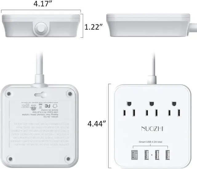 Alt view image 7 of 7 - Cruise Essentials,6 Ft Power Strip with 3 Outlets and 4 USB Ports(1 USB C), Non Surge Protector for Cruise Ship, Travel, Home Office, ETL Listed, White