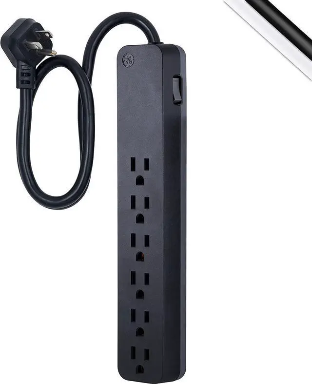 Alt view image 8 of 14 - GE Pro 6 Outlet Surge Protector, 2 ft Extension Cord, Power Strip, Flat Plug, Wall Mount, Black, 45170