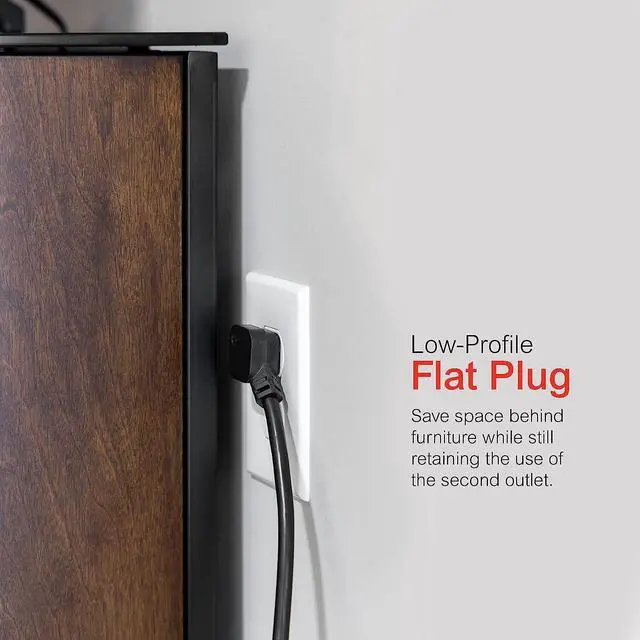 Alt view image 10 of 14 - GE Pro 6 Outlet Surge Protector, 2 ft Extension Cord, Power Strip, Flat Plug, Wall Mount, Black, 45170