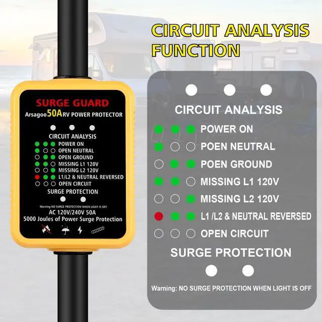 Alt view image 3 of 6 - rv Surge Protector 50 amp, ARSAGOO rv Voltage Protector/Monitor with Surge Protection(5000 Joules), Designed with Easy to Use Handles