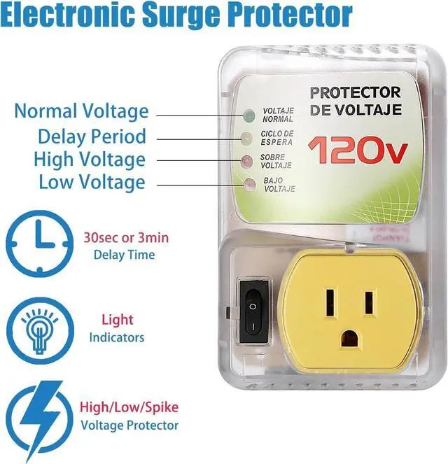 Alt view image 2 of 7 - Surge Protector for Home Appliance,120V 20A 1440W Voltage Protector with Outlet Plug,Multi Function US Plug,Electronic Surge Protector for Refrigerator for TV/PC/Refrigerator-1Pack