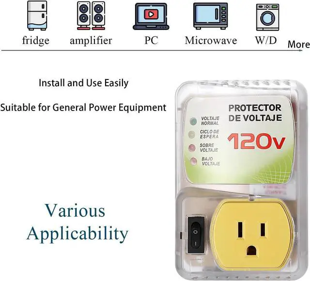 Alt view image 5 of 7 - Surge Protector for Home Appliance,120V 20A 1440W Voltage Protector with Outlet Plug,Multi Function US Plug,Electronic Surge Protector for Refrigerator for TV/PC/Refrigerator-1Pack