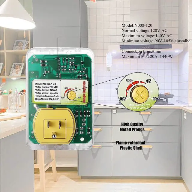 Alt view image 3 of 7 - Surge Protector for Home Appliance,120V 20A 1440W Voltage Protector with Outlet Plug,Multi Function US Plug,Electronic Surge Protector for Refrigerator for TV/PC/Refrigerator-1Pack