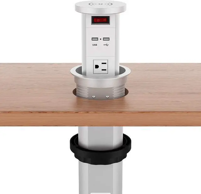 Alt view image 2 of 6 - Raising Surge Protector Pop up Outlet Retractable Hidden Recessed Power Strip Power Socket 2 USB Charging Stations and 3 AC Plug with Wireless Charger for Kitchen Island, Conference Table
