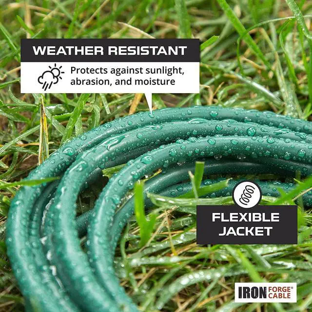 Alt view image 6 of 7 - Iron Forge Cable 2 Pack Weatherproof 20 Ft Outdoor Extension Cord - 16/3 SJTW Heavy Duty Green Extension Cord 3 Prong - 13 Amp Exterior Power Cable