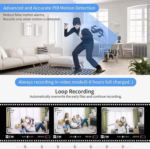 Alt view image 4 of 5 - EDIACE HD 1080p Body Camera Mini Spy Camera Hidden with PIR Motion Detector and Night Vision Small Nanny Cams Portable Indoor Video Cameras Home Security Surveillance Cam 60 Days Standby-(No WiFi)