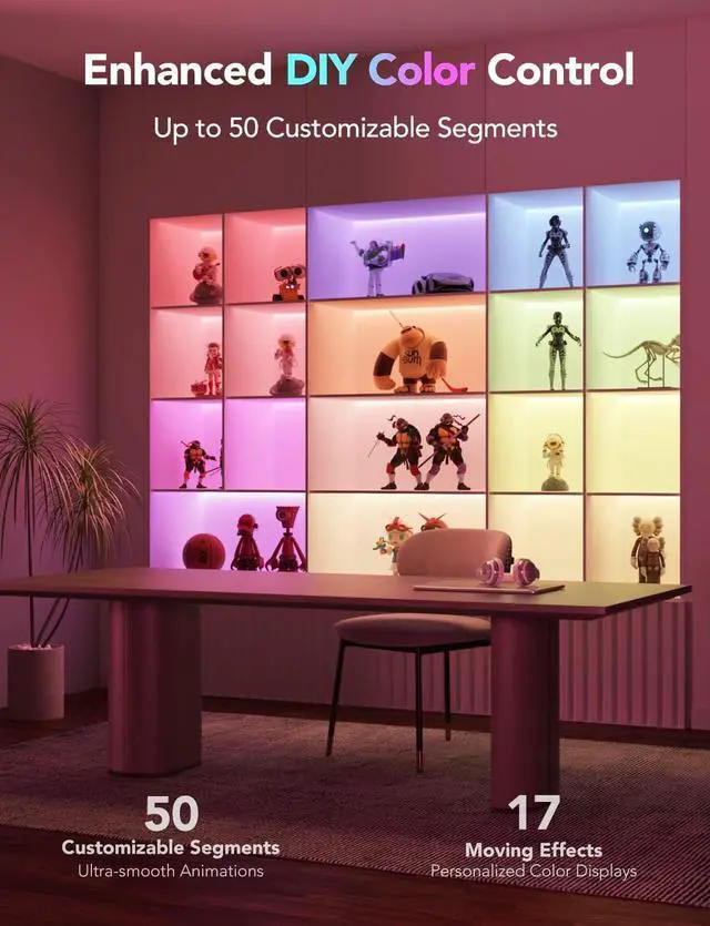 Alt view image 4 of 7 - RGBIC LED Strip Lights M1 with Matter 16.4ft WiFi LED Lights for Cabinet TV Bed and Gaming Desk Smart LED Lights Work with Apple Home Alexa Google Assistant Party Home Decor