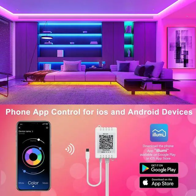 Alt view image 2 of 6 - Led Lights for Bedroom 100ft Music Sync Color Changing Led Strip Lights Smart with Remote and App Control Built-in Mic for Party Home Room Decor Luces LED para Cuarto