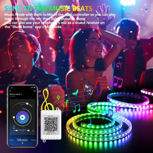 Alt view image 3 of 7 - Led Lights for Bedroom 50ft(1 Roll of 50ft) Music Sync Color Changing Led Strip Lights Smart with Remote and App Control Built-in Mic for Party Home Room Decor Luces LED para Cuarto