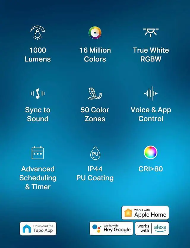 Alt view image 3 of 7 - TP-Link RGBWIC Smart LED Light Strip 16.4Ft 1000 Lumens 16M Dimmable Colors 50 Color Zones Works w/ HomeKit/Alexa/Google Home Sync-to-Sound IP44 PU Coating Trimmable L930-5