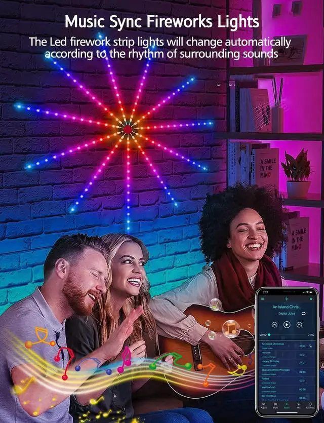Alt view image 2 of 6 - Smart Firework LED Lights ICRGB Dream Color LED Lights for Bedroom LED Strip Lights with Remote App Control Color Changing Music Sound Sync Light for Bedroom Christmas Decorations