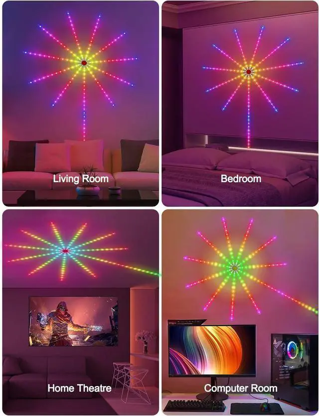 Alt view image 5 of 6 - Smart Firework LED Lights ICRGB Dream Color LED Lights for Bedroom LED Strip Lights with Remote App Control Color Changing Music Sound Sync Light for Bedroom Christmas Decorations
