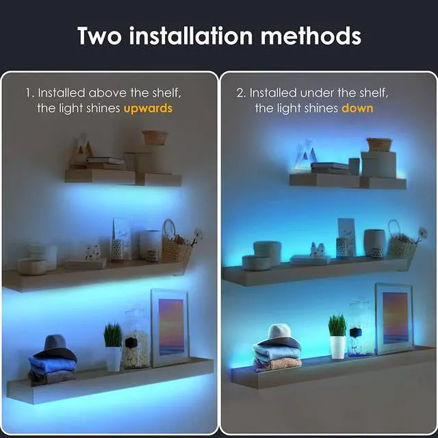 Alt view image 3 of 7 - 3-Pack Shelf Lights Upgrade Battery Operated 20inch Led Strip Lights with Remote Color Change with Timer Floating Shelves LED Wall Lights DIY Led for Bedroom Kitchen Indoor Room Decor