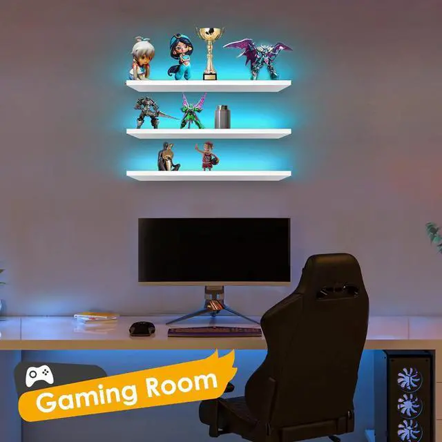 Alt view image 6 of 7 - 3-Pack Shelf Lights Upgrade Battery Operated 20inch Led Strip Lights with Remote Color Change with Timer Floating Shelves LED Wall Lights DIY Led for Bedroom Kitchen Indoor Room Decor