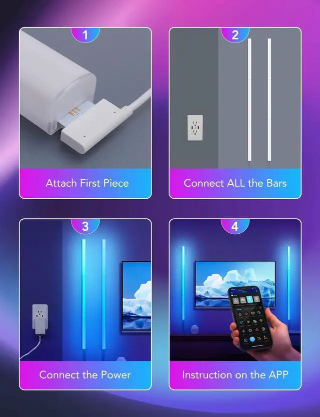 Alt view image 5 of 7 - Glide Wall Lights, RGBIC LED Lights, Smart Gaming Lights Works with Alexa and Google Assistant, RGB Light Bar, LED Wall Lights for Bedroom, 2 Panels Set (3 Sections/Panel)