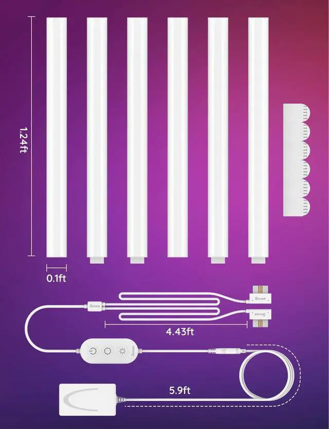 Alt view image 7 of 7 - Glide Wall Lights, RGBIC LED Lights, Smart Gaming Lights Works with Alexa and Google Assistant, RGB Light Bar, LED Wall Lights for Bedroom, 2 Panels Set (3 Sections/Panel)